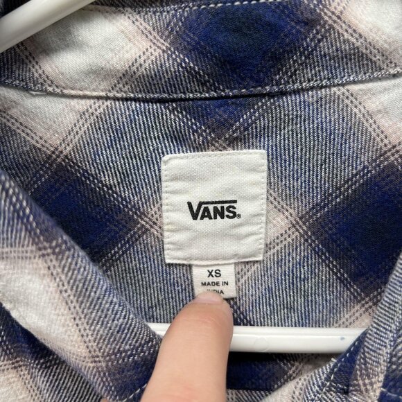 Vans Shirt Womens XS Blue White Plaid Flannel Button Down Long Sleeve Casual - Picture 9 of 10
